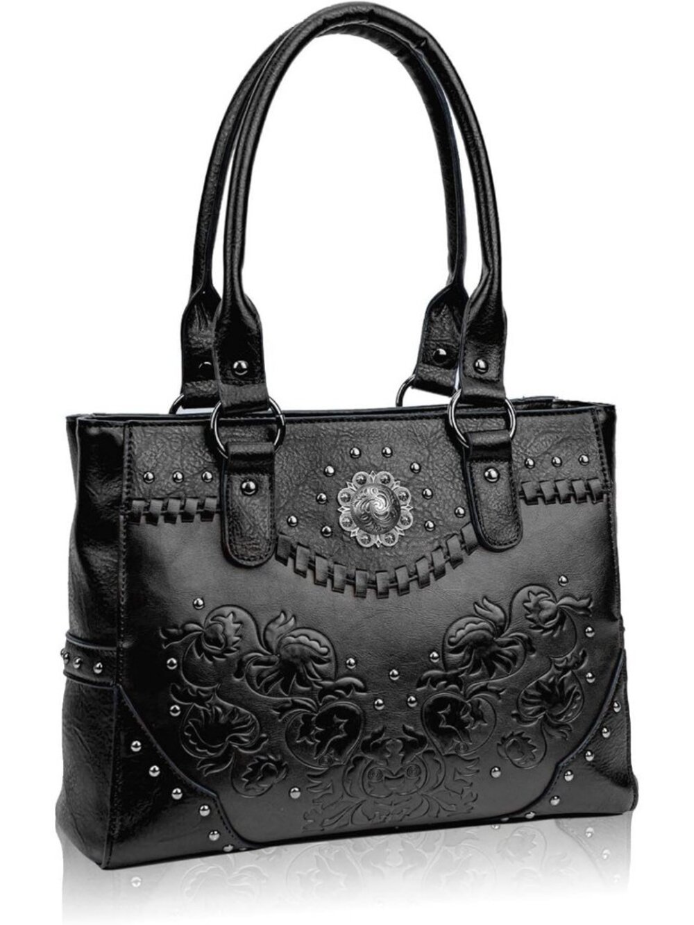 Large Vintage Western Tote Bag for Women | Embossed Concho Studs & Top Handle